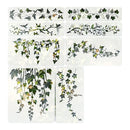 A set of seven rectangular white panels or stickers featuring different botanical vine and grape designs in green, black, and muted yellow tones, arranged on a plain white background.