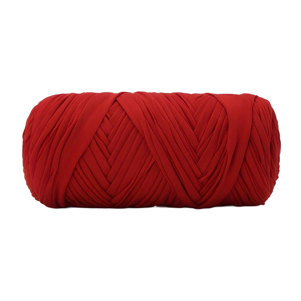 A single ball of chunky red yarn photographed against a solid white background.