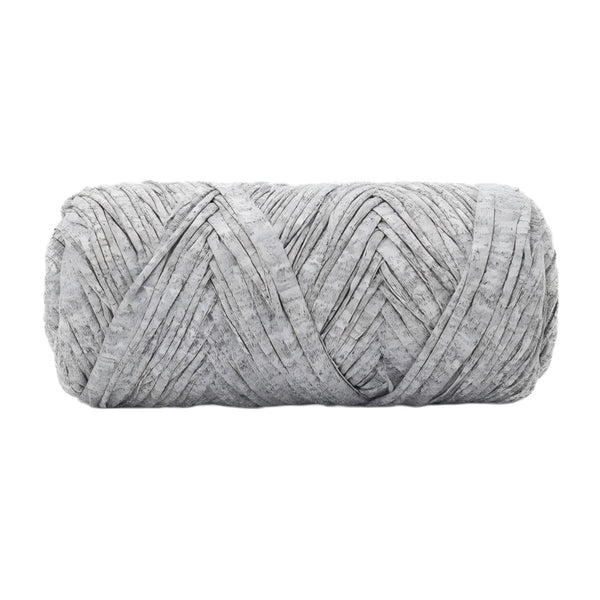 A single roll of light gray textured yarn, photographed horizontally against a solid white background.