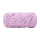 A single ball of thick, twisted lavender purple yarn on a solid white background.