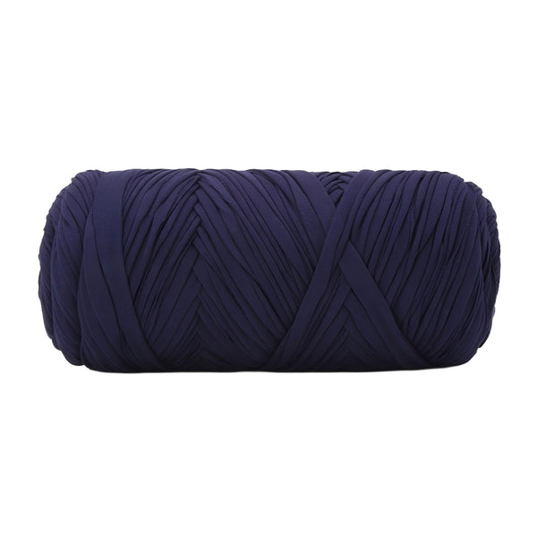A single spool of thick, textured yarn in a deep navy blue color, isolated on a solid white background.