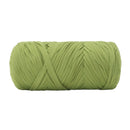 A single ball of olive green craft yarn isolated on a solid white background.