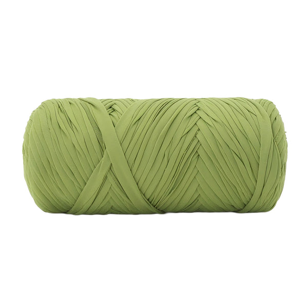 A single ball of olive green craft yarn isolated on a solid white background.