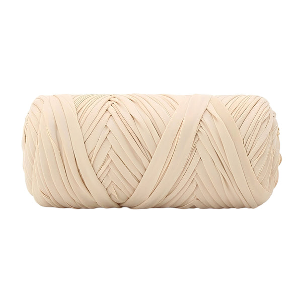 A single roll of thick braided cord or twine in a light cream-beige color, isolated on a solid white background.
