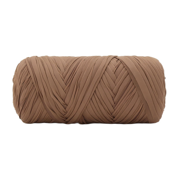 A large spool of braided elastic strap or trim in a warm taupe-brown color, shown against a plain white background.