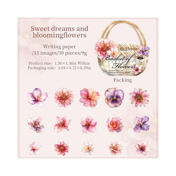 Poppy Crafts Basket of Flowers Writing Paper Stickers - Sweet Dreams