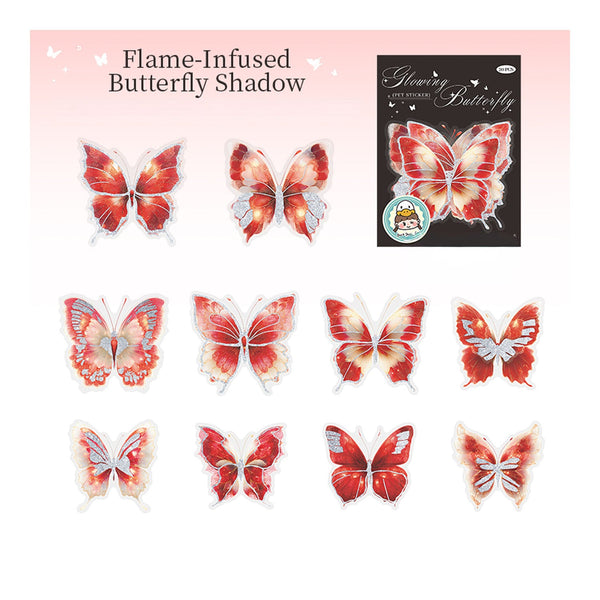 Poppy Glowing Butterfly PET Stickers - Flame Infused Butterfly Shadow