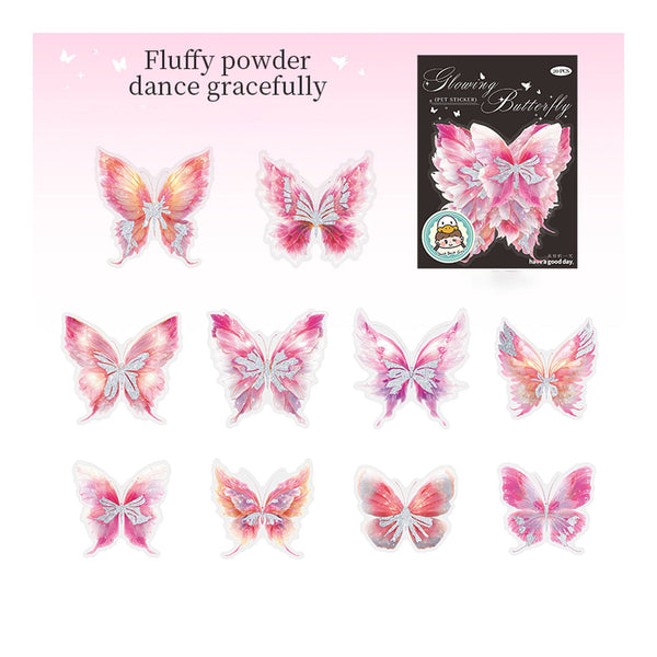 Poppy Glowing Butterfly PET Stickers - Fluffy Powder Dance Gracefully