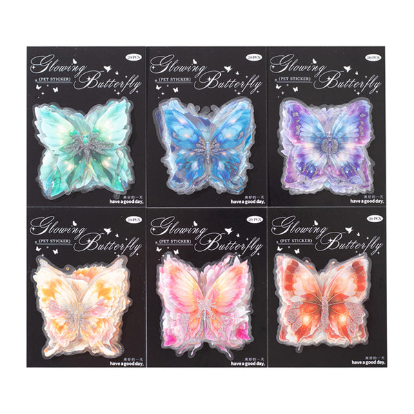 Poppy Glowing Butterfly PET Stickers - Fluffy Powder Dance Gracefully