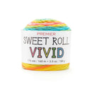 Colorful yarn ball with 'Premier Sweet Roll Vivid' label on a white background