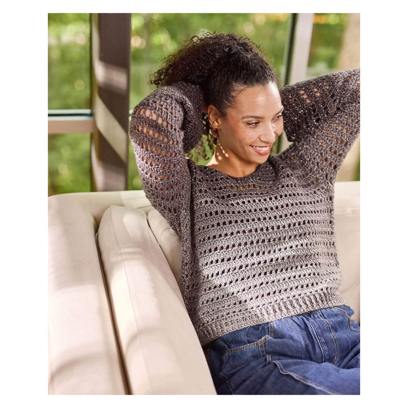 Premier Yarns Free Pattern -  Everyday Worsted Gradient Glitter  - Smokey Skies Pullover
