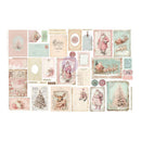 A collage of vintage-style Christmas and holiday paper elements, including postcards, labels, stamps, and illustrated cards featuring Santa Claus, reindeer, Christmas trees, and soft pastel colors on a white background.