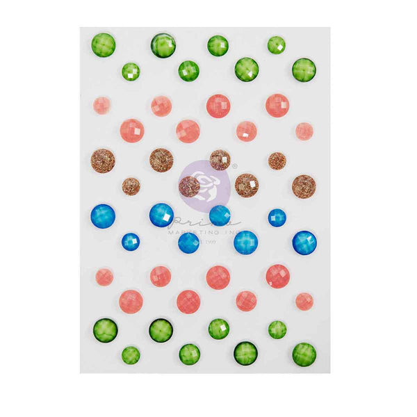 Sheet of colorful gem stickers with a brand logo on a white background