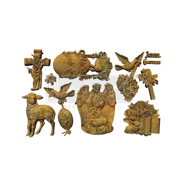 Collection of bronze religious sculptures on a white background