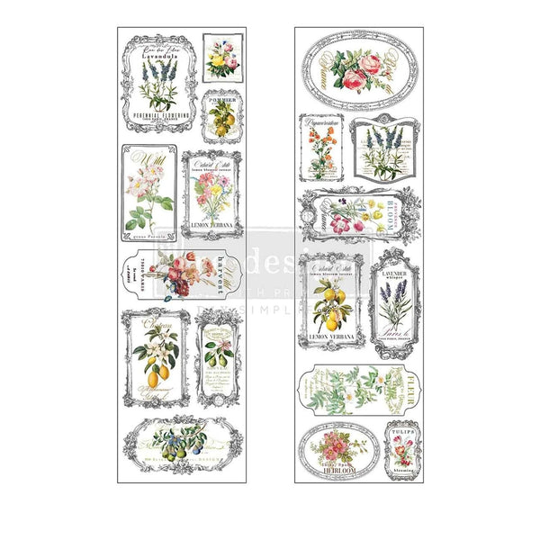 Set of decorative botanical labels on a white background