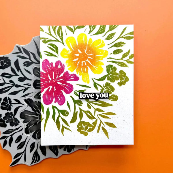 Simon Hurley create. Background Stamp 6"X6" Whimsical Florals