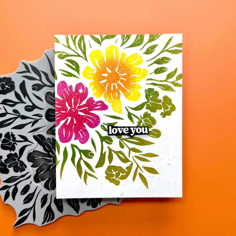 Simon Hurley create. Background Stamp 6"X6" Whimsical Florals