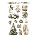 A sheet of Christmas-themed rubber stamps or decals from Rubons, featuring vintage illustrations of a snowman, ornaments, wreaths, gifts, a decorated tree, a teddy bear, and a cupcake, all on a white background.