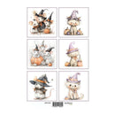 A sheet of six watercolor-style Halloween illustrations featuring mice and a kitten wearing witch hats with pumpkins and a lantern. The sheet includes a barcode and the text KP0193 and REPRINT at the bottom on a white background.