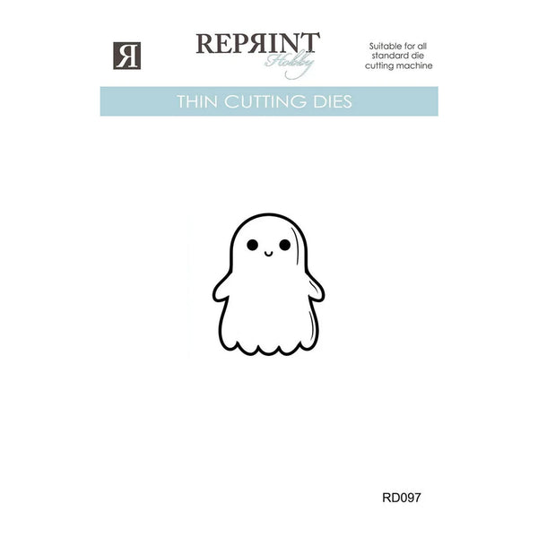 Reprint Studio Thin Cutting Dies product card featuring a simple black line-art ghost illustration on a white background, with the Reprint Studio logo and product code RD097.