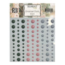 A sheet of Reprint Hobby Enamel Dots stickers containing 99 pieces in three colors: dark green, dusty pink, and gray, arranged in vertical columns of varying sizes on a light gray backing card.