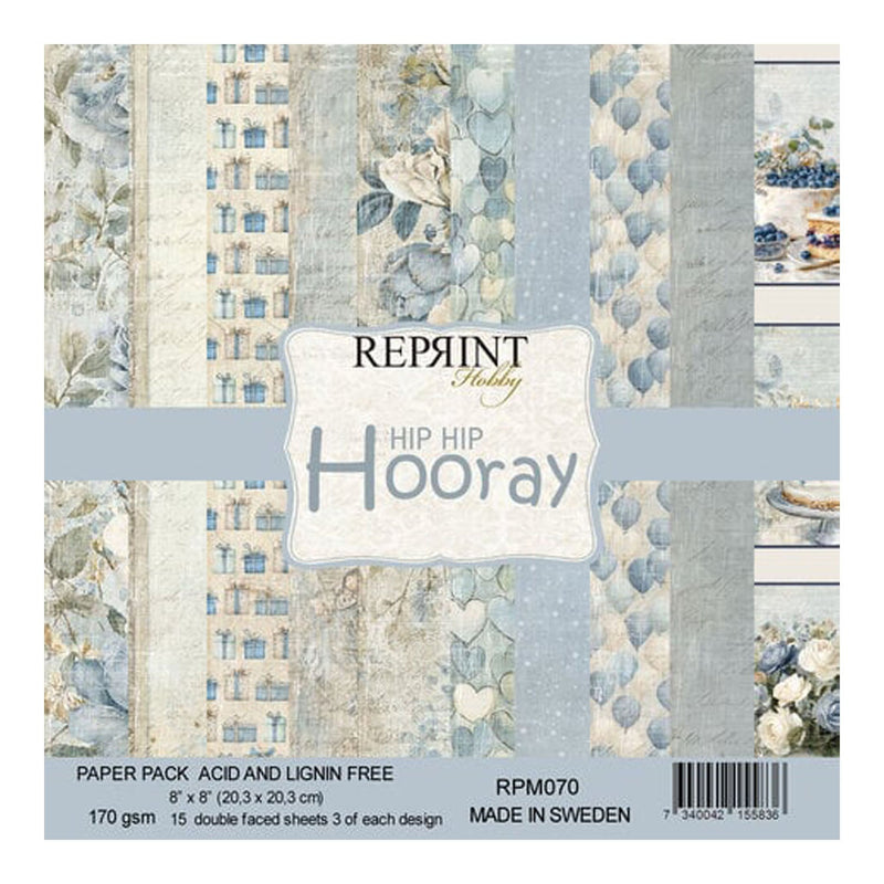 Reprint Hip Hip Hooray 8"x8" Paper Pack