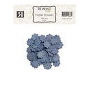 A pack of 100 small paper flowers in a dusty purple-blue shade, labeled 'REPRINT Hobby Paper Flowers 100 pcs F018 Purple Dawn' on a white background.