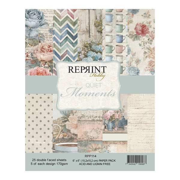 Pack of double-faced paper sheets with various patterns and textures, featuring the brand 'Reprint'.