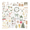 A sheet of Christmas-themed illustrations featuring ornaments, wreaths, snowflakes, bows, sleighs, trees, Santa Claus, snowmen, gingerbread houses, and holiday decorations on a white background.