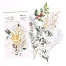 A clear acrylic ring mold set by Robie's, featuring a packaged ring mold on the left and the corresponding cut acrylic pieces displayed on the right, decorated with watercolor-style green foliage, white berries, and gold-toned leaves on a white background.