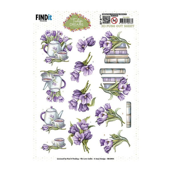 Find It Trading Amy Design 3D Punchout Sheet Purple Tulips, Tulip Dreams