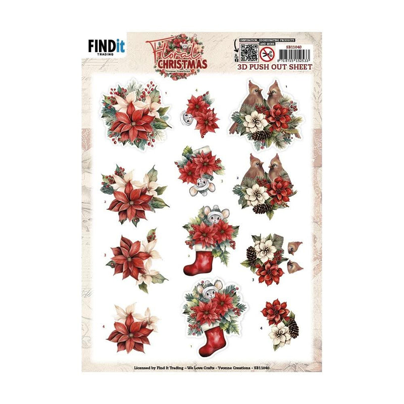 Find It Trading Yvonne Creations 3D Pushout Sheet Floral Poinsettia, Floral Christmas