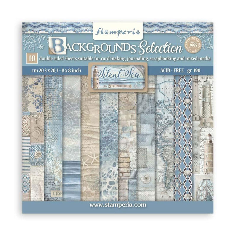 Stamperia Backgrounds Double-Sided Paper Pad 8"x 8" 10/Pkg - Silent Sea