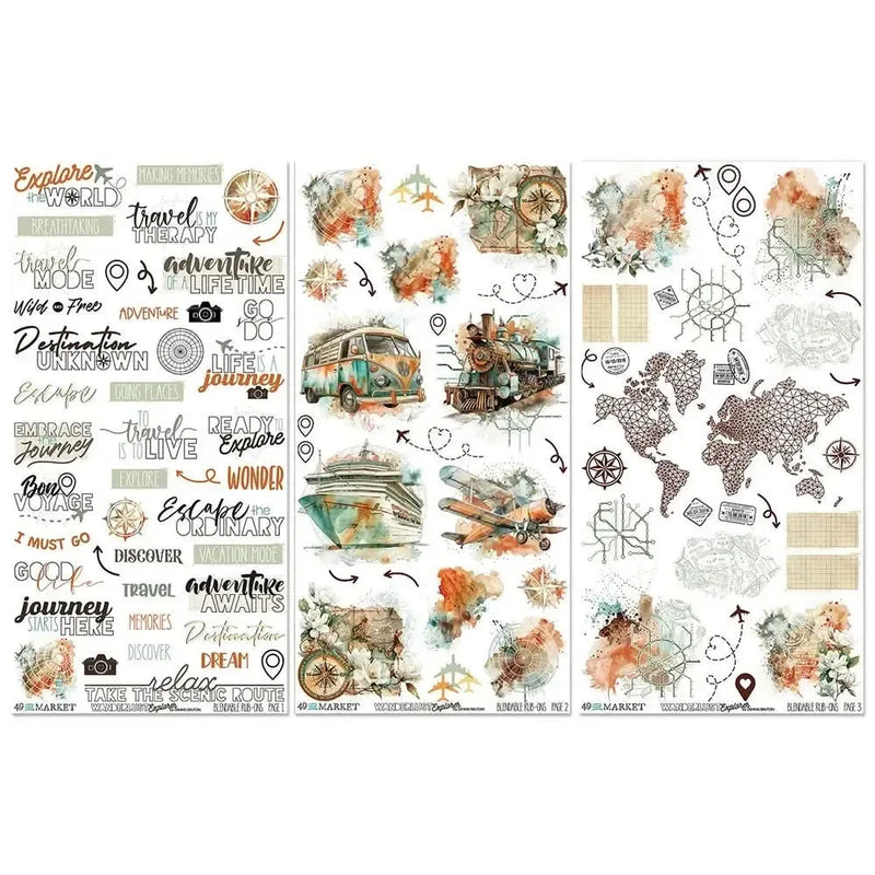 49 and Market - Wanderlust Explorer Collection - 6 x 12 Rub-on Transfer Set