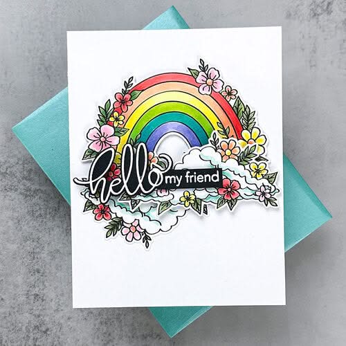 Hero Arts Clear Stamps 4"X6" Floral Rainbow And Clouds
