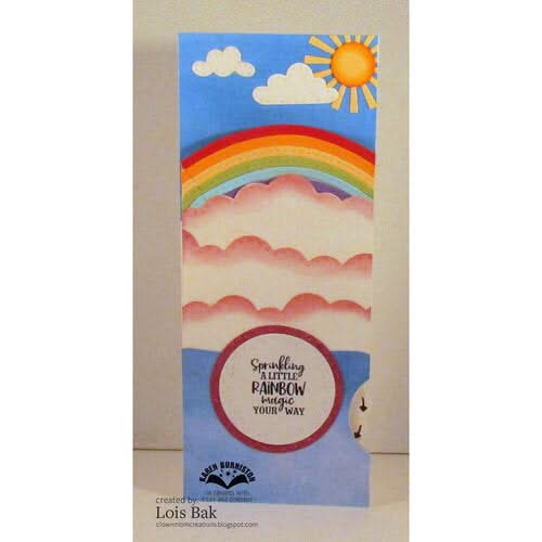 Card with a rainbow design and text on a white background
