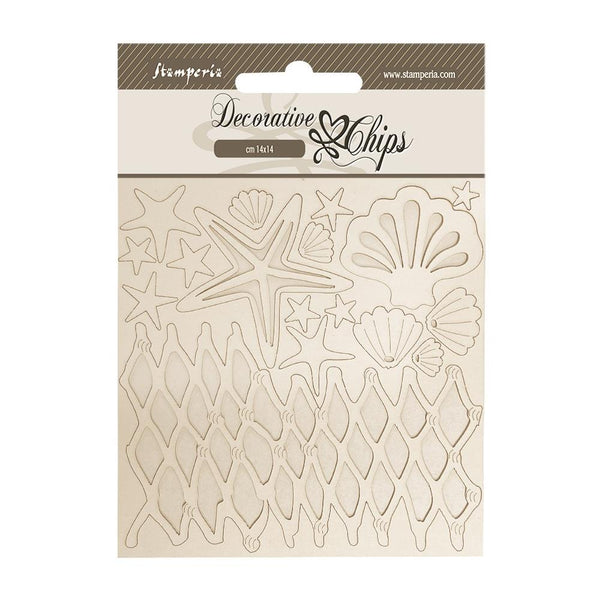 Stamperia Decorative Chips 5.5"x 5.5" - Silent Sea - Shells & Net