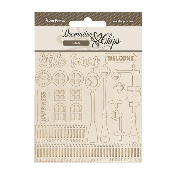 Stamperia Decorative Chips 5.5"x 5.5" - Silent Sea - Little Town