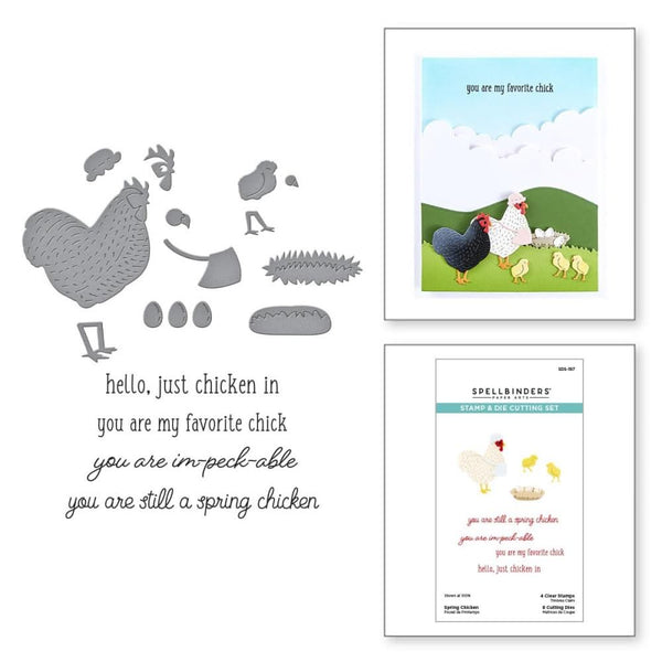 Spellbinders Clear Stamp & Die Set On the Farm Collection Spring Chicken