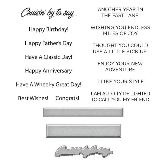 Spellbinders Classic Road Legends Stamp & Die Set By Mindy Eggen - Cruisin' By Sentiments