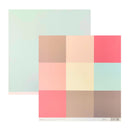 A sheet of pastel multicolor paper with a 3x3 grid of color blocks, partially overlapping another pastel-colored sheet on a white background.