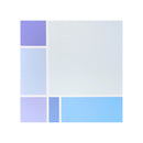 A square abstract cardstock featuring a minimalist geometric design with blocks of lavender purple, light blue, and white on a clean white background.