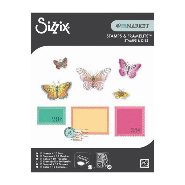 Sizzix Clear Stamps Set 11/Pkg w/ 10/Pkg Framelits Die Set by 49 & Market - Postage Wings