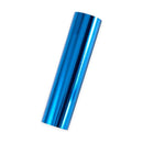 A roll of highly reflective metallic blue craft vinyl or contact paper, shown diagonally on a plain white background.