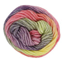 Multicolored skein of yarn on a white background