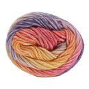 Multicolored skein of yarn on a white background