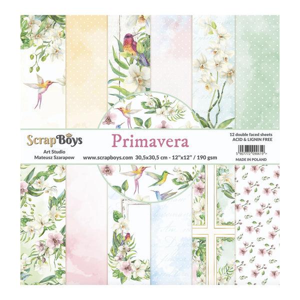 Scrapbooking paper set with floral and nature-themed designs by ScrapBoys Primavera.