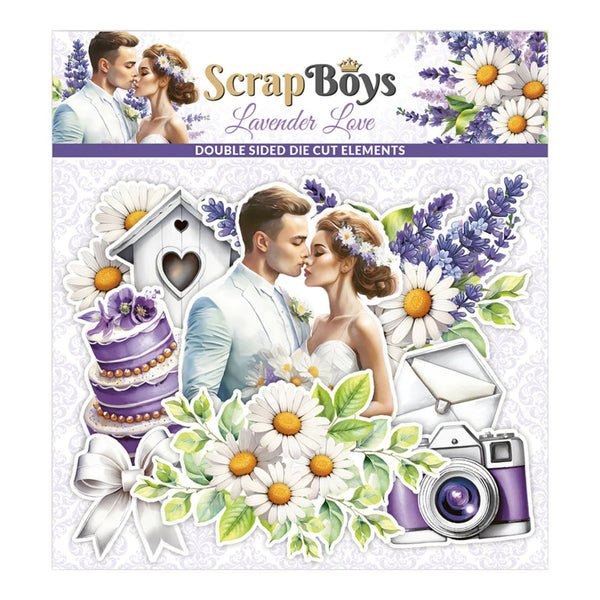 Scrapbooking kit with wedding-themed elements and 'Scrap Boys' branding.