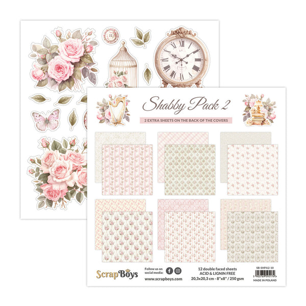 Scrapbooking paper pack with floral and decorative elements on a white background