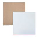 Two square sheets of paper or cardstock on a white background, one Textured brown and the other in a very pale icy blue.